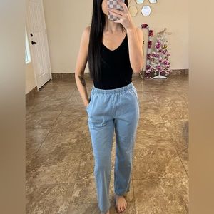 Elastic waist chambray pants